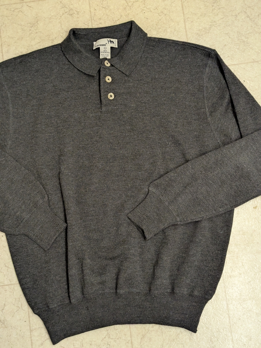 I Levrieri Polo Sweater Mens L Charcoal Gray 100% Merino Wool Italy